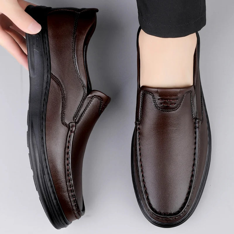 Men's Flats Classic All-match Mens Loafers Male High Quality Comfortable Dress Shoes Genuine Leather Mens Slip on Business Shoes - Sun Studio