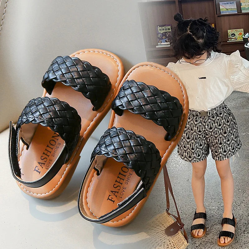 Summer Breathable Woven Grass Sandals for Girls Non-Slip Soft Sole Boho Style Toddler Sandals for Outdoor Beach Wedding Footwear - Sun Studio