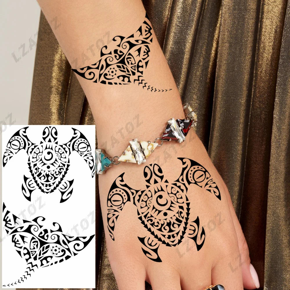 Unique Triangle Ocean Wave Temporary Tattoos For Men Women Realistic Tiger Lion Fake Tattoo Stickers Saying Transfer Art Tatoos - Sun Studio