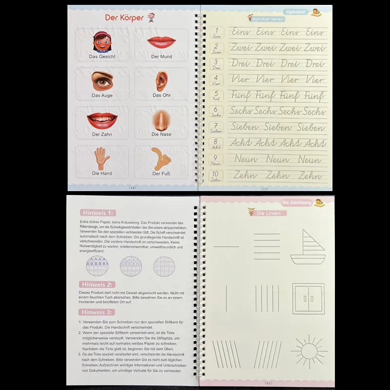 Big Size 18.5*26cm German Magic Practice Copybook Pen Preschools Kids Calligraphy Children Reusable Deutsch Writing Book - Sun Studio