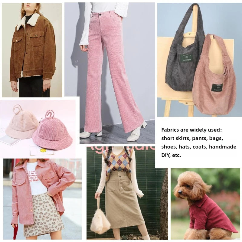 Retro Style Bag Corduroy Fabric Plain Per Meter for Pants Skirts Coats Sewing Soft Children Cloth Breathable Black Pink Wearable - Sun Studio