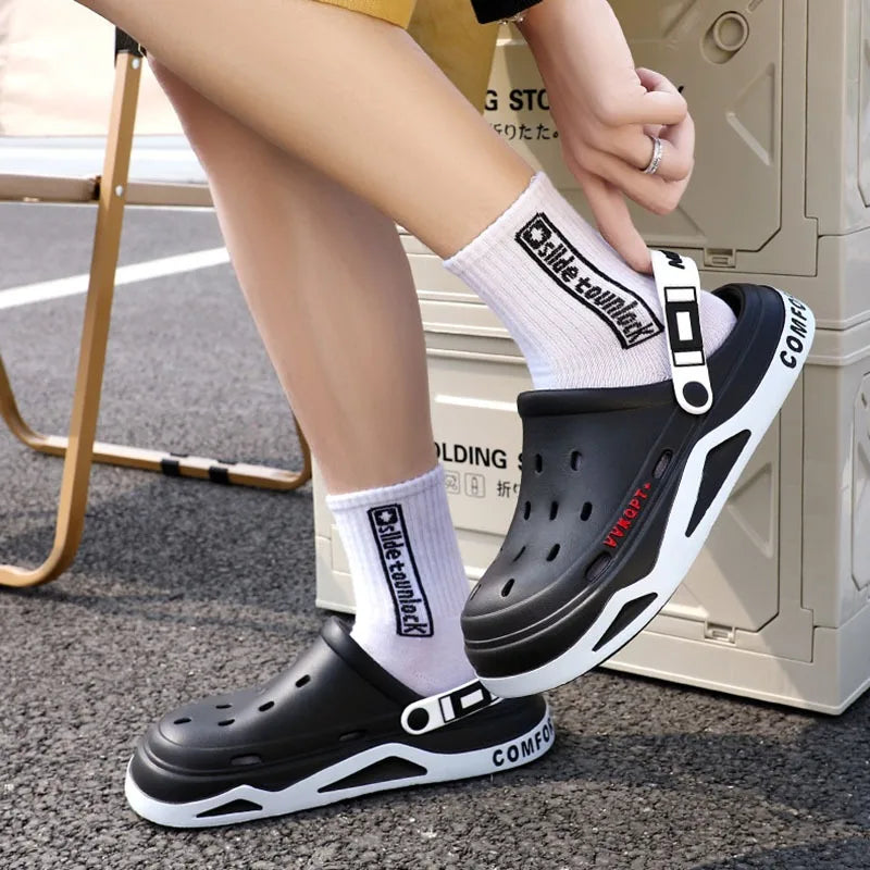 Summer new trend hole shoes outside wear cartoon fashion home home couples non-slip hole sandals beach Baotou slippers men's - Sun Studio