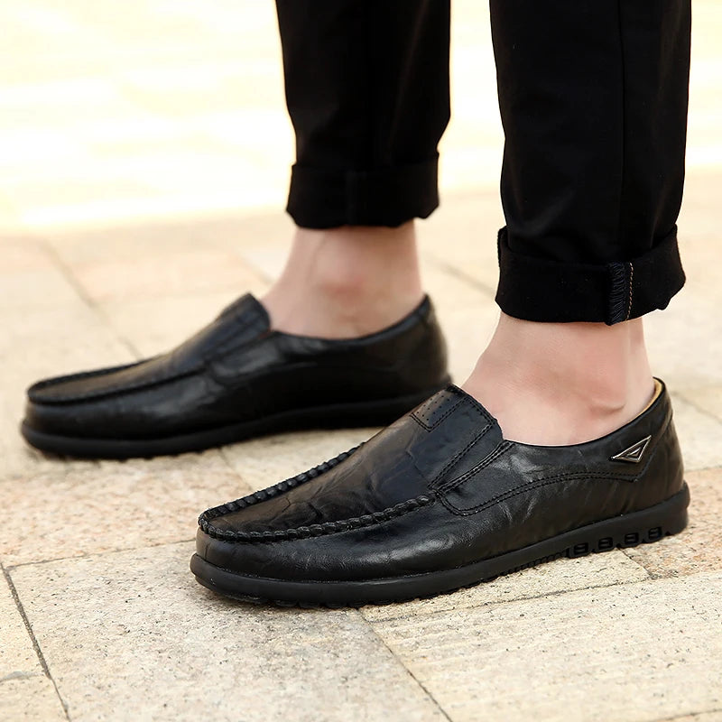 Genuine Leather Men Casual Shoes Luxury Brand 2025 Mens Loafers Moccasins Breathable Slip on Black Driving Shoes Plus Size 37-47 - Sun Studio