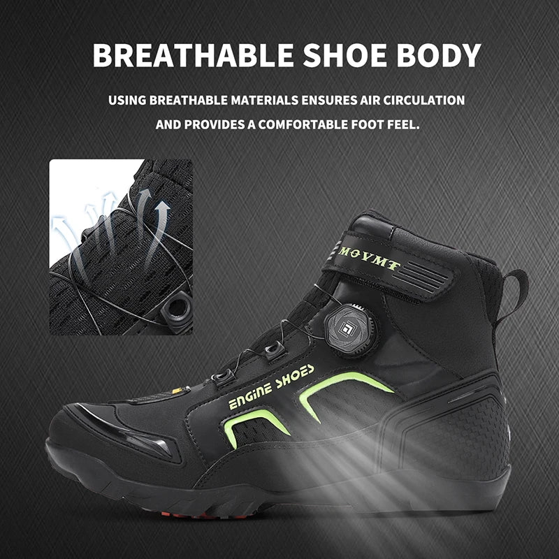 Motorcycle Riding Shoes Men's Breathable Leather Boots Casual Comfortable Slip-On Ankle Boots for Urban Cycling - Sun Studio