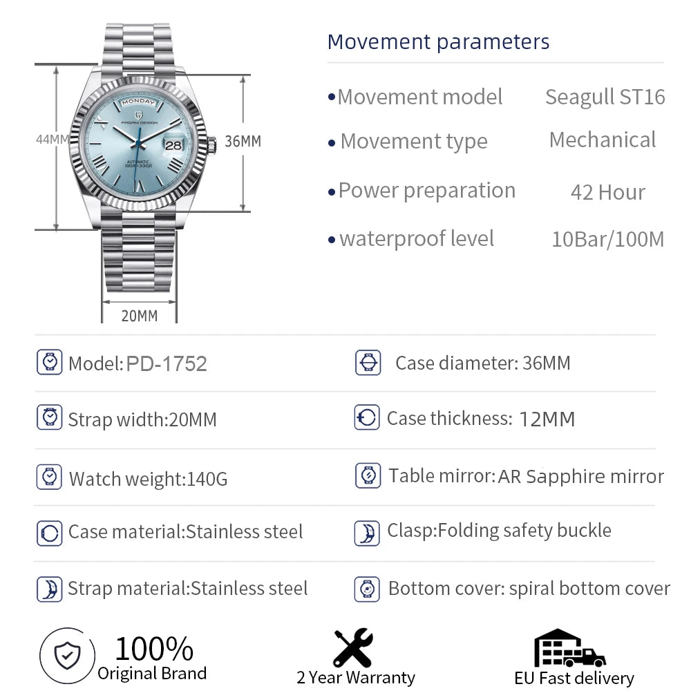 PAGANI DESIGN 2025 New DD36 Men's Watches Luxury Automatic Watch Men AR Sapphire Glass Mechanical Wristwatch Men ST16 Movt Clock - Sun Studio