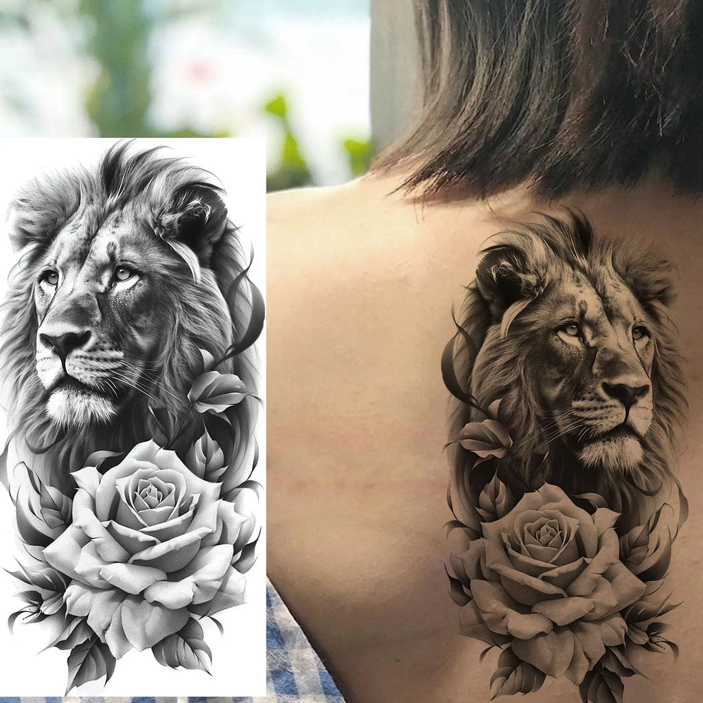 1 Blatt Schönes Schildkröte mit Blumen Temporäre Tattoos Elefant Löwe Tattoos Wasserdicht Realistische Tiere Fake Tattoos Aufkleber