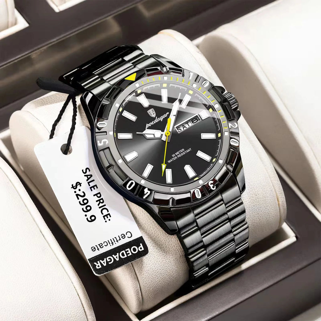 POEDAGAR Luxury Man Watch Waterproof Luminous Date Week Men Watch Casual Male Clock Stainless Steel Sports Men's Quartz Watches - Sun Studio