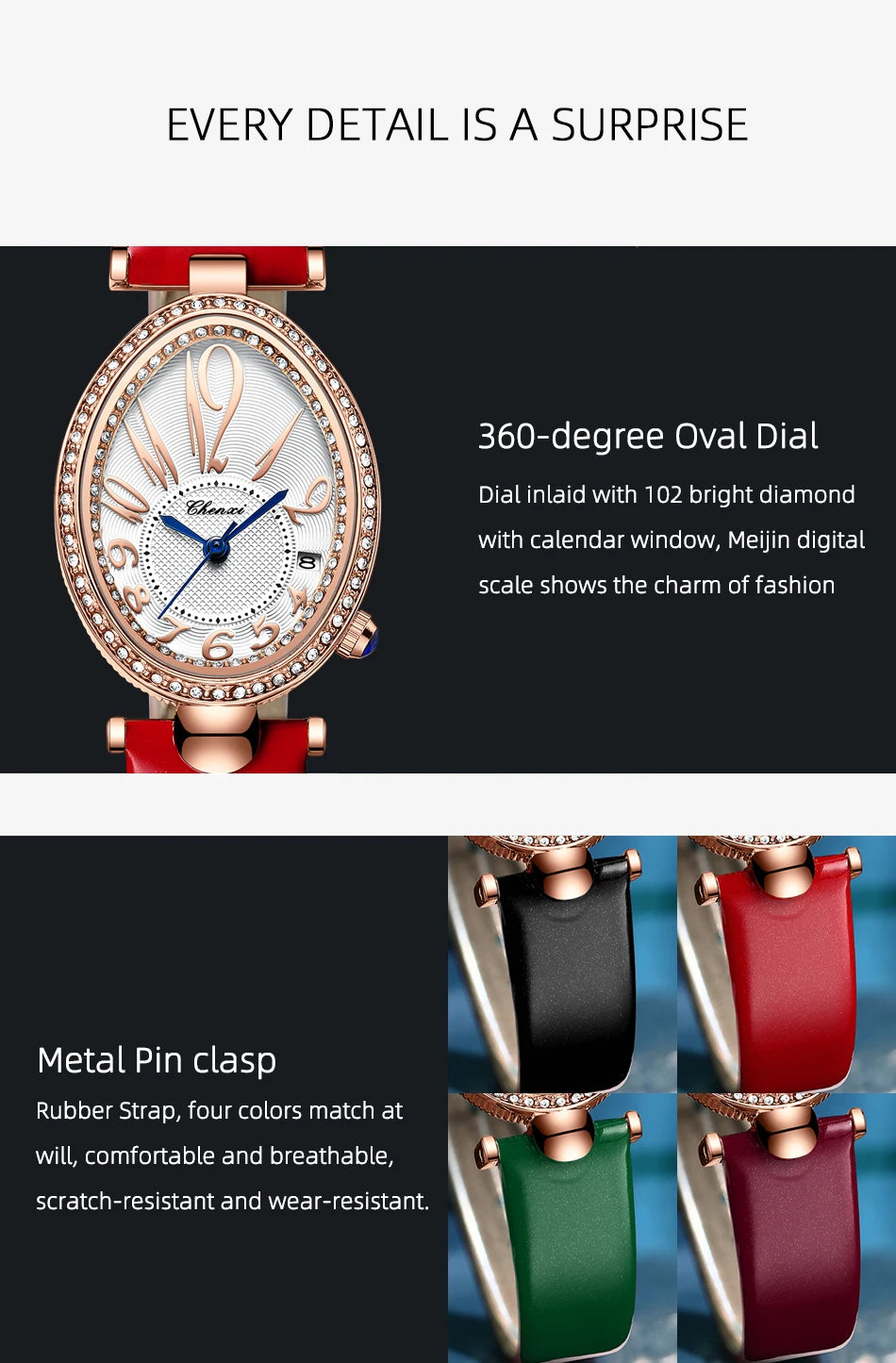 Luxury Watch For Women Diamond Waterproof Quartz Ladies Watches Fashion Elegant Oval Calendar Wristwatche Leather Strap - Sun Studio