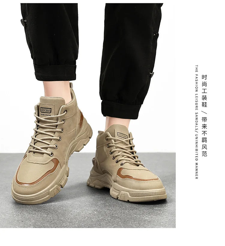 2026 new Men's High Top Boots Trendy Black Motorcycle Boots Outdoor Warm Platform Boots Men Lace-up Leather Boot Bota Masculina - Sun Studio