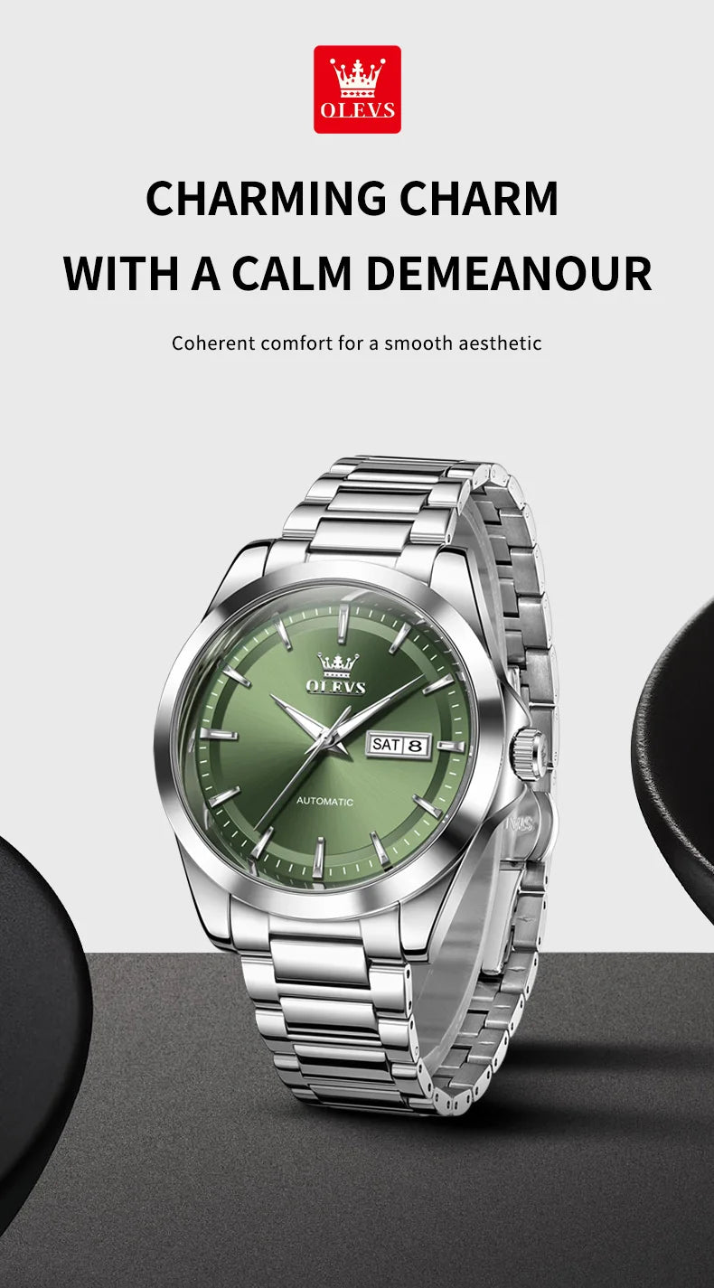 OLEVS 7090 Luxury Men's Watches Original Brand Automatic Mechanical Watches For Man Steel Strap Simple Business Men's Wristwatch - Sun Studio