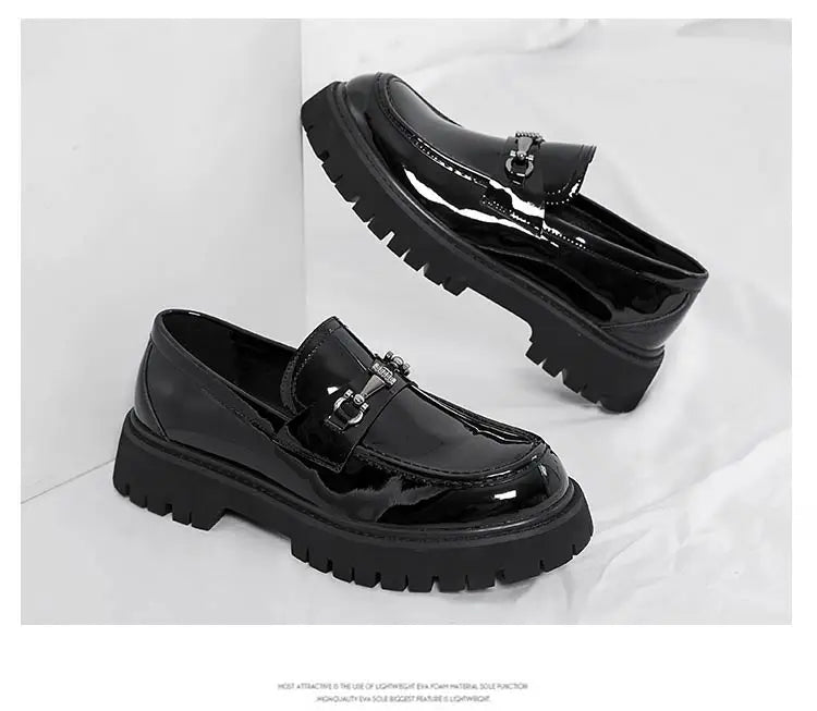 STRONGSHEN Men Leather Shoes Thick-soled British Style Formal Business Shoes Fashion Luxury Slip-On Round Toe Office Casual Shoe - Sun Studio