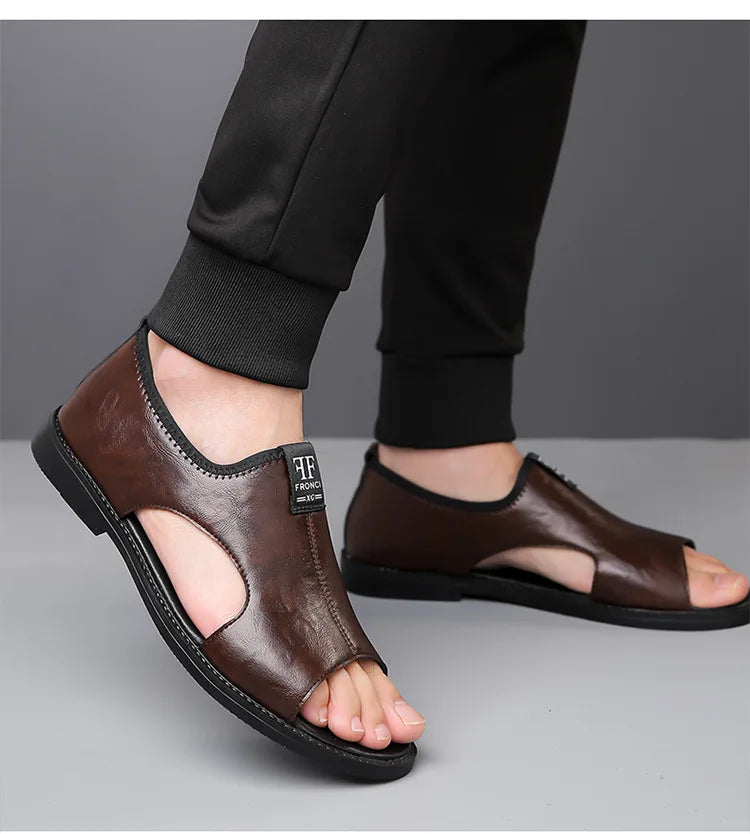 Sandals for Men Brand Casual Shoes Outdoor 2025 New Men's Slippers Comfortable Beach Shoes High Quality Leather Men Flat Sandals - Sun Studio