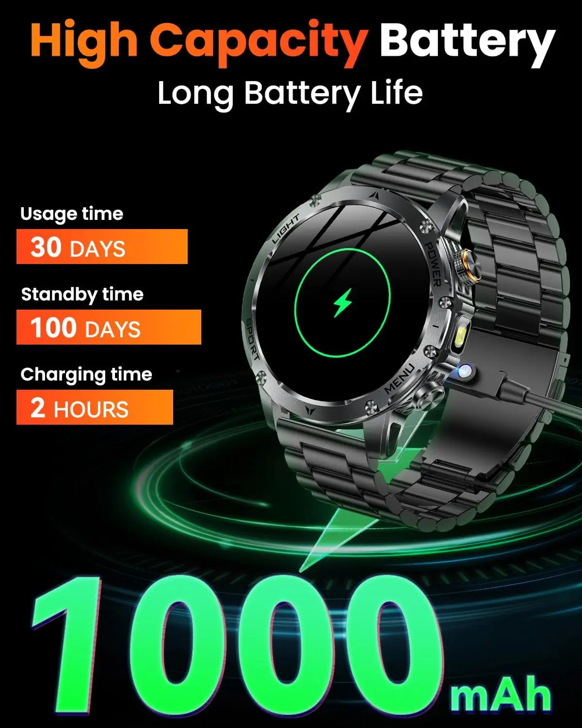 New Men Military Outdoor 1000mAh Battery Smart Watch GPS NFC Watches 3ATM Waterproof Swim 1.7-inch HD Bluetooth Call Smartwatch - Sun Studio