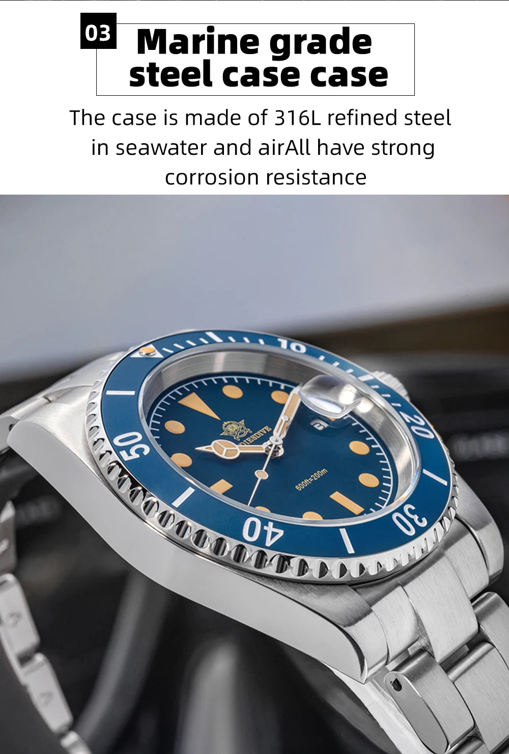 ADDIESDIVE Men's Watch Quartz Calendar Window 316L Stainless Steel Ceramic Bezel 20Bar Waterproof Luminous Watches 41mm - Sun Studio