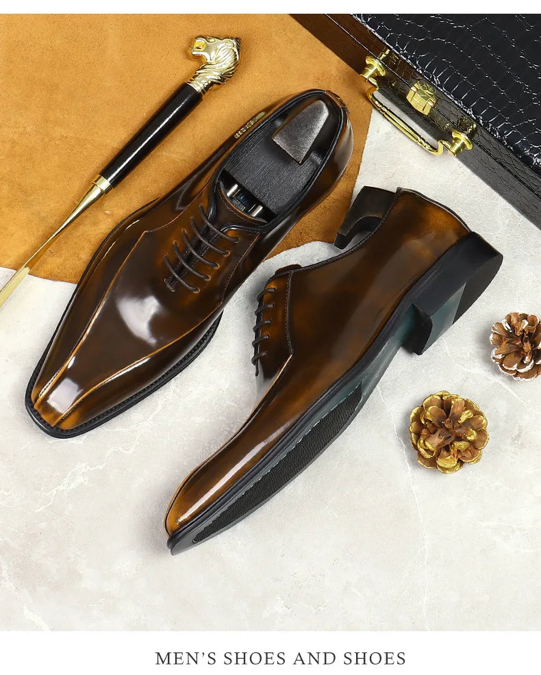 Mens Wedding Oxford Gentlemen Party Dress Shoes Genuine Patent Leather Casual Pointed Toe Formal Shoes For Men - Sun Studio
