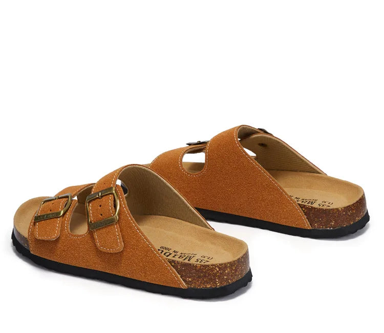 Summer Faux Suede Leather Cork Slippers Flip-flops Women Men Unisex Retro Wear Muller Slippers Fashion Casual Beach Sandals - Sun Studio