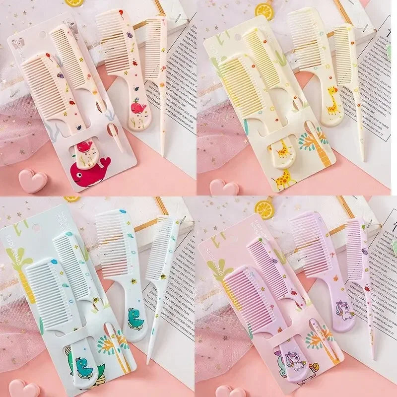 2pcs Kids Hair Combs Set Cartoon Animals Children Hairdressing Comb with Pointed Tail Girls Portable Anti-Static Plastic Comb - Sun Studio