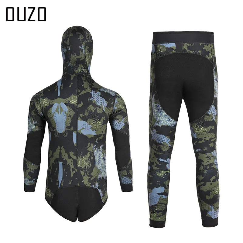 1.5mm Camouflage Wetsuit Long Sleeve Hooded 2 Pieces Set Neoprene For Men Keep Warm Scuba Diving Suit Cold Water Swimsuit - Sun Studio