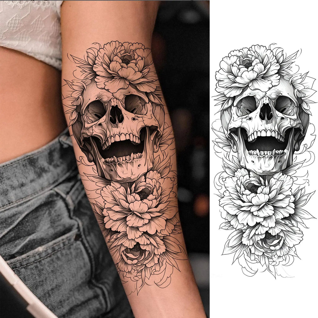 1 Blatt Schönes Schildkröte mit Blumen Temporäre Tattoos Elefant Löwe Tattoos Wasserdicht Realistische Tiere Fake Tattoos Aufkleber