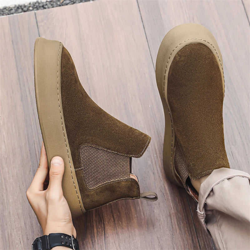 Mode Marke Herren Echtes Leder Mid Top Stiefel im Britischen Stil Herbst Winter Herren Rutschfeste und Abriebfeste Chelsea Boots