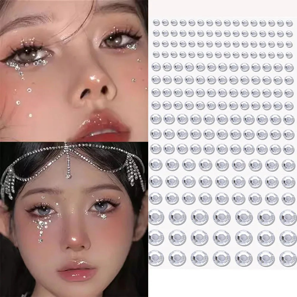 1 Stück Gesicht Diamant-Gem-Sticker, 5D, bunte Strass-Tattoo-Aufkleber, für Festival, Nagel, Körper-Make-up, Bling-Schmuck, DIY Gesichtssticker