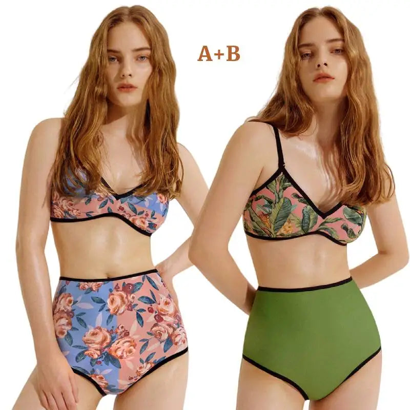 Cikini-Women's Vintage Bikini, Reversible Print, High Waist Swimsuit, Sexy Swimwear, Bathing Suit for Female, New, 2023 - Sun Studio