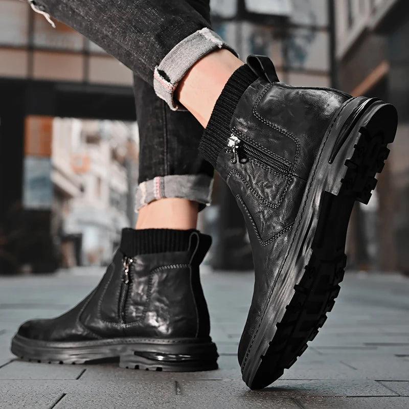 British Style Men's Interview Formal Boots High-end Business Short Boots Men's Winter Ankle Boots Trend High Top Shoes - Sun Studio