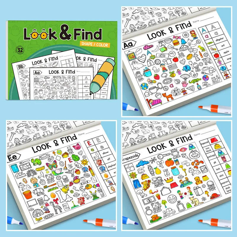 3pcs Cartoon Fun Puzzle Children Coloring Book Look Find Early Kid Education Find Items Observation Focus Enhance Coloring Book - Sun Studio