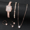 6 pieces/set of fashionable crystal watches for women with small square dials, quartz watches for women, jewelry set for women - Sun Studio