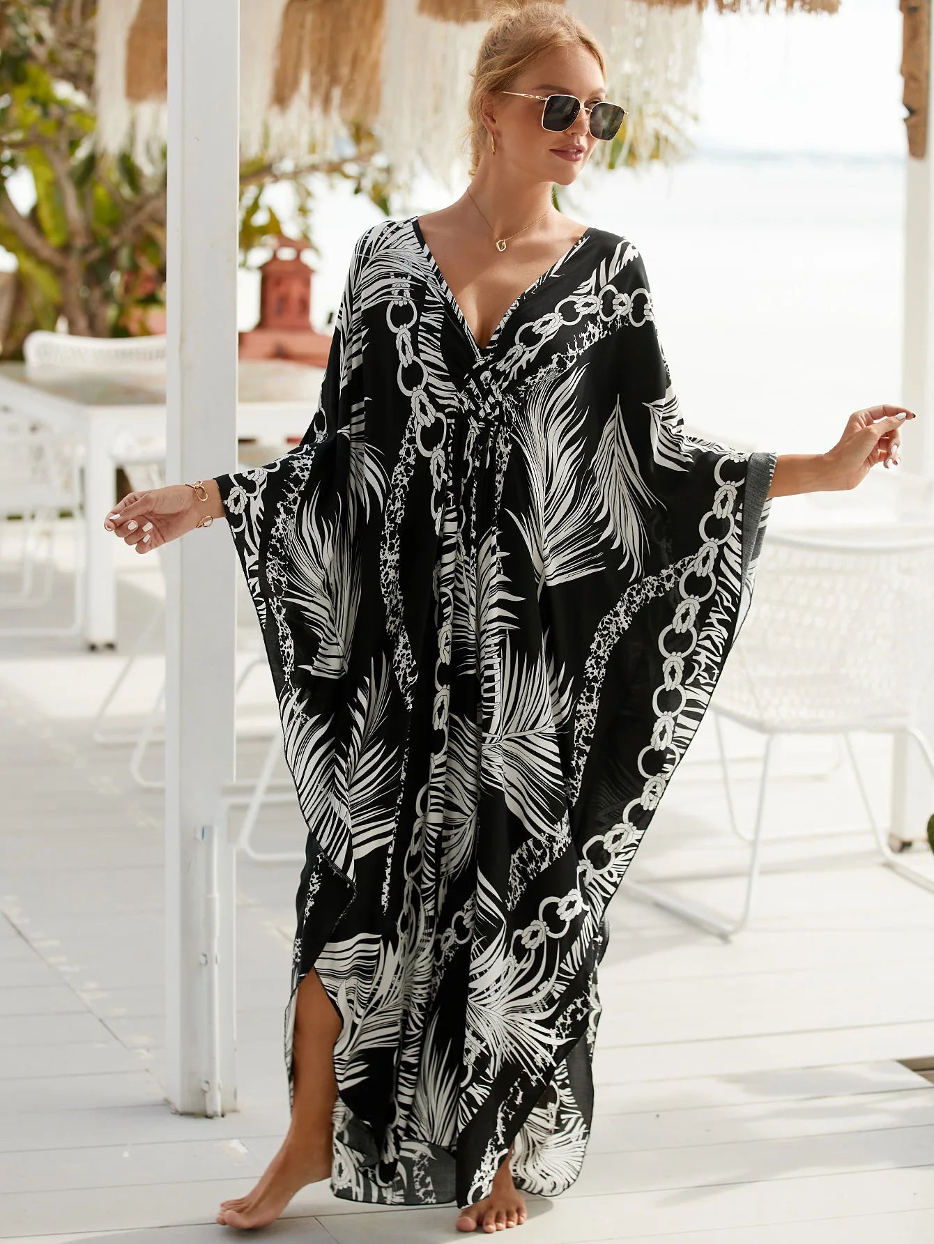 Boho Bikini Cover-ups Summer Autumn Loose Kaftan Dress Women Plus Size Beachwear Swimsuit Cover Up - Sun Studio