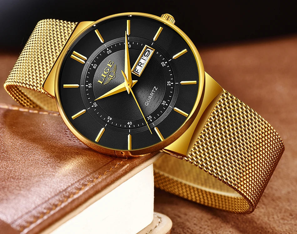 LIGE 2024 Luxury Men Watches Waterproof Ultra Thin Date Clock Male Steel Strap Casual Quartz Watch Men Sports Wrist Watch Man - Sun Studio