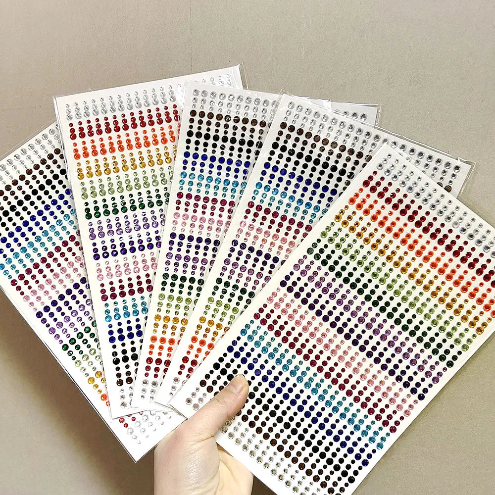 1sheet 900pcs Rainbow Face Glittle Gem Stickers Stick-On Facial Tattoo Eye Rhinestone Jewels 3/4/5mm Mix Wedding Party Make Up - Sun Studio