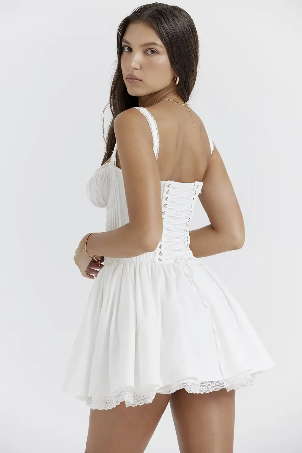 Mingmingxi Sexy Spaghetti Strap Corset Dress Elegant Fluffy Party Dresses Slim A Line Lace Up Dress Cotton Women Clothing - Sun Studio