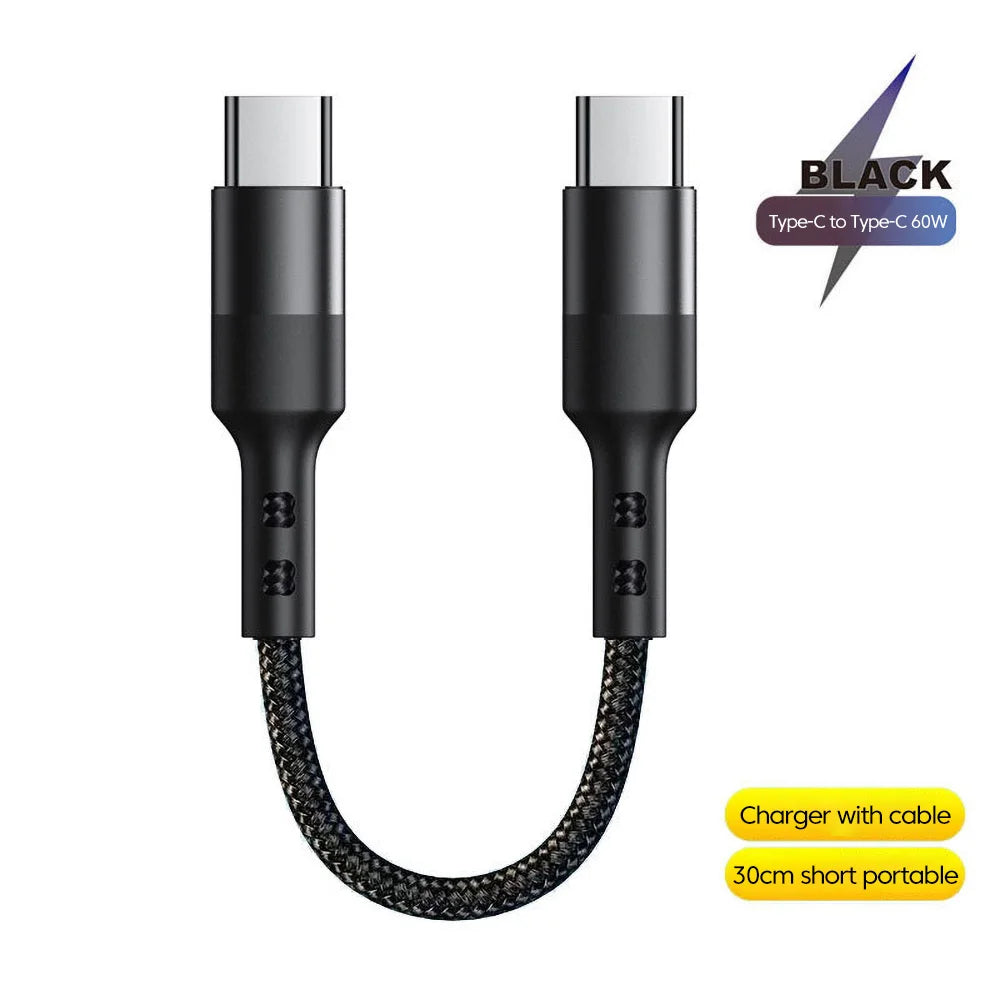 30cm Cable USB C to Type C PD60w Lightning PD27w Fast Charging Data Transfer Cable For iPhone 15 Xiaomi Huawei Samsung Cellphone - Sun Studio