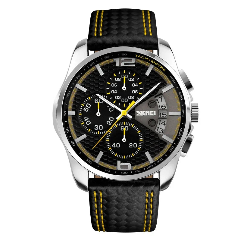 Skmei Top Brand Luxury Leather Strap 5Bar Waterproof Quartz Wristwatches Relogio Masculino Fashion Sport Mens Watches 9106 - Sun Studio