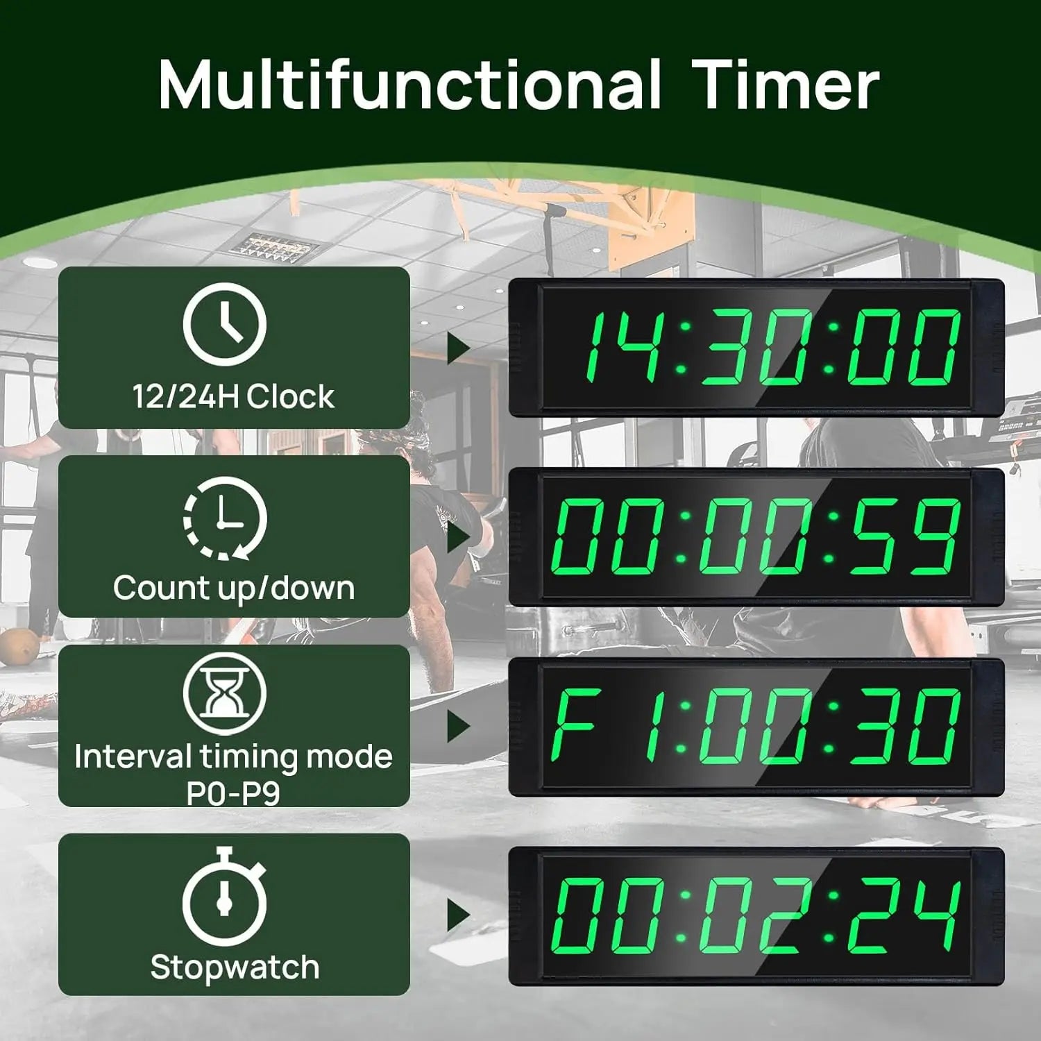 Gym Timer Clock for Home Fitness Timer with Stopwatch Button, Large Digital Stopwatch Countdown Clock, 12/24H Digital Wall Clock - Sun Studio