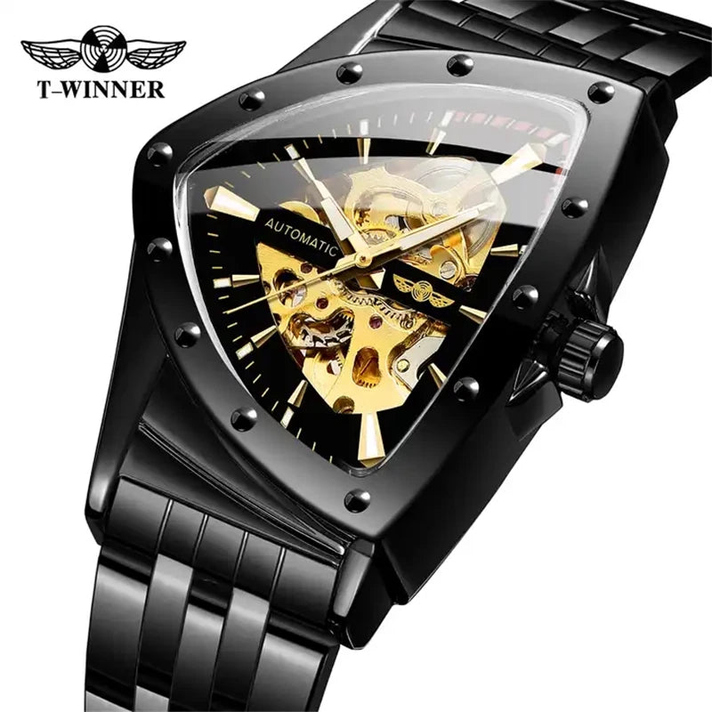 WINNER 395S Men's Mechanical Watch Fashion Business Gold Luxury Brand Waterproof Triangle Skeleton Men's Automatic Watches reloj - Sun Studio