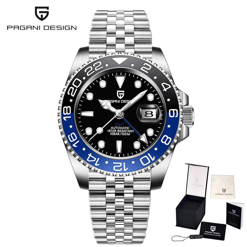 PAGANI DESIGN PD-1662 Luxury GMT Men Mechanical Wristwatch Sapphire Glass Stainless Steel 100M Waterproof Automatic Watches - Sun Studio