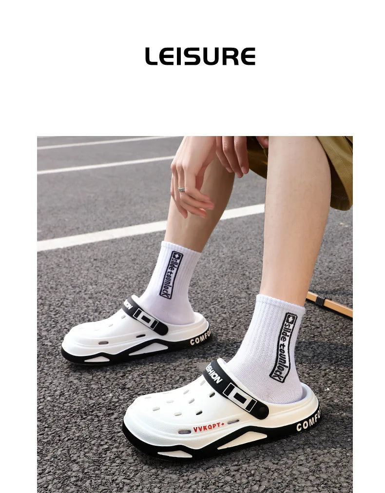 Summer new trend hole shoes outside wear cartoon fashion home home couples non-slip hole sandals beach Baotou slippers men's - Sun Studio
