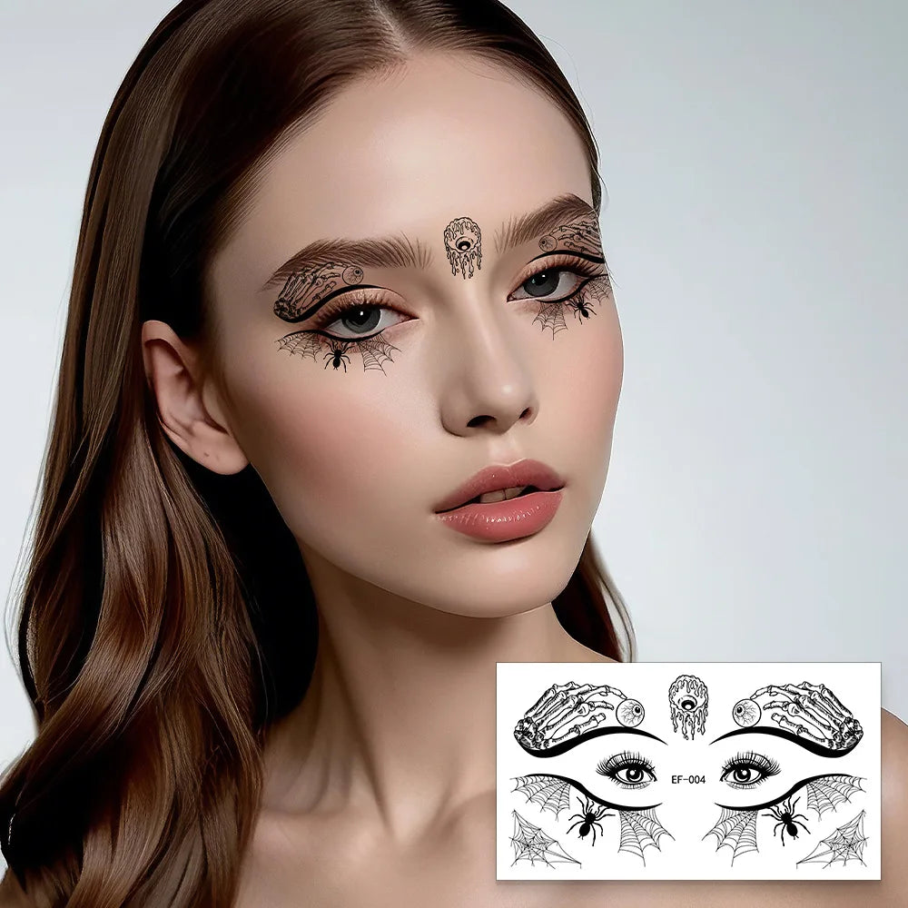 10pcs/set Halloween Horror Pumpkin Spider Face Temporary Tattoo Sticker Fake Tattoos Stickers Waterproof For Party Gift - Sun Studio