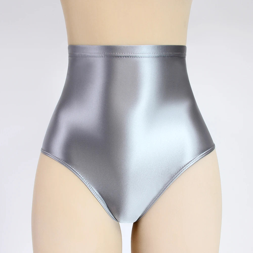 Sexy MEN gloss underwear Briefs Bikini Bottoms with Buttocks Silky Oily swimsuit big size super High Waist Tights Underpants - Sun Studio