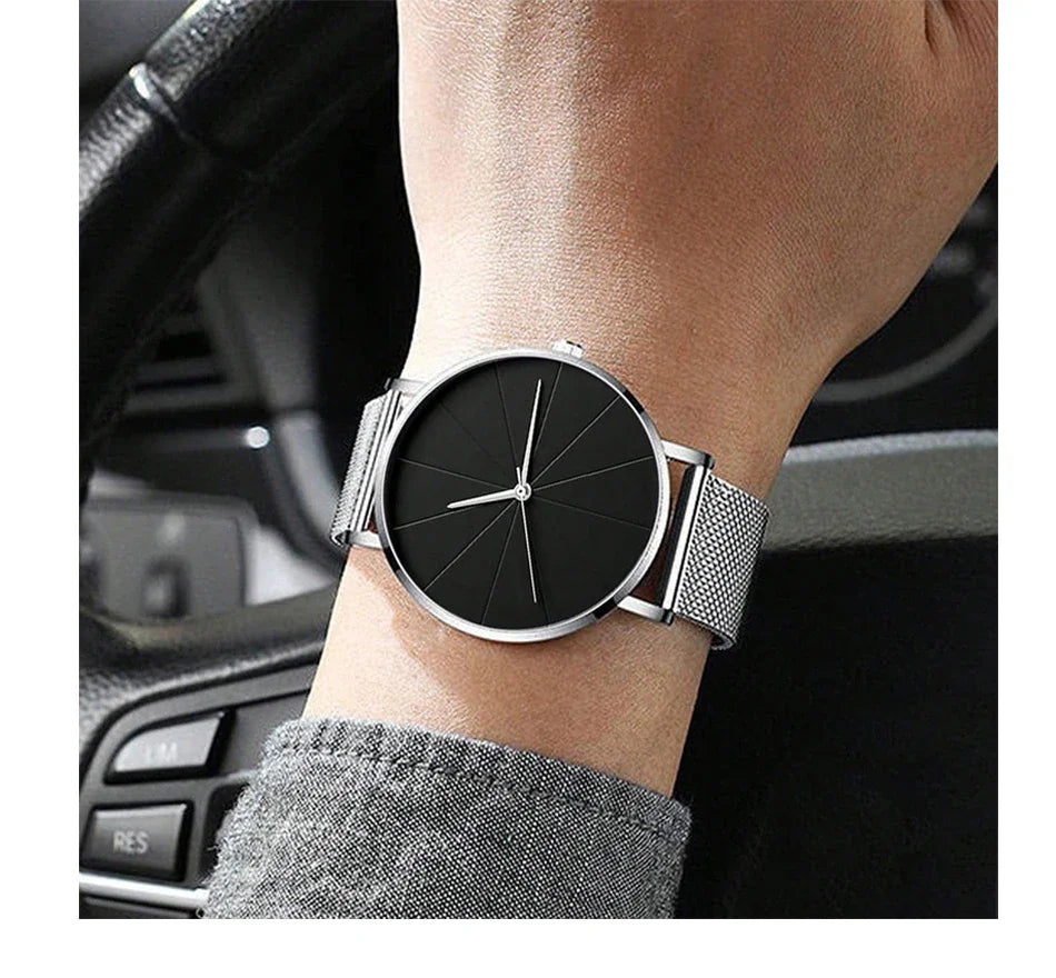 Mens Fashion Business Quartz Wristwatch Fashion Calendar Men Watch Stainless Steel Mesh Belt Men Luxury Silver Bracelet Watches - Sun Studio