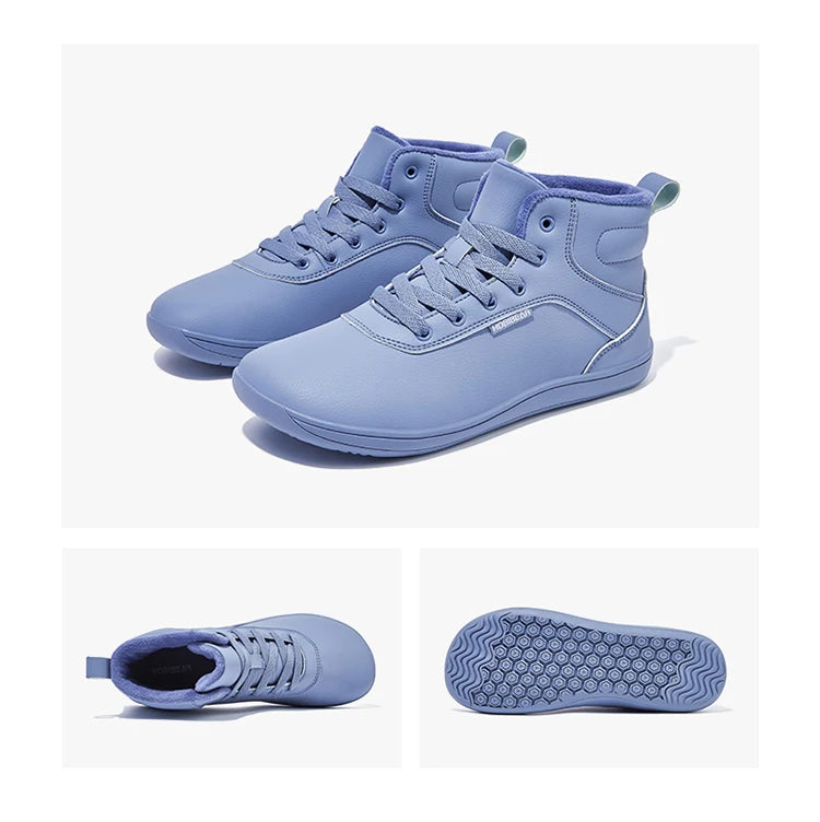 HOBIBEAR Unisex Winter Barefoot Shoes Womens Men Wide Toe Box Faux Fur Lined Ankle Sneakers Artificial Leather Lace Up Shoes - Sun Studio