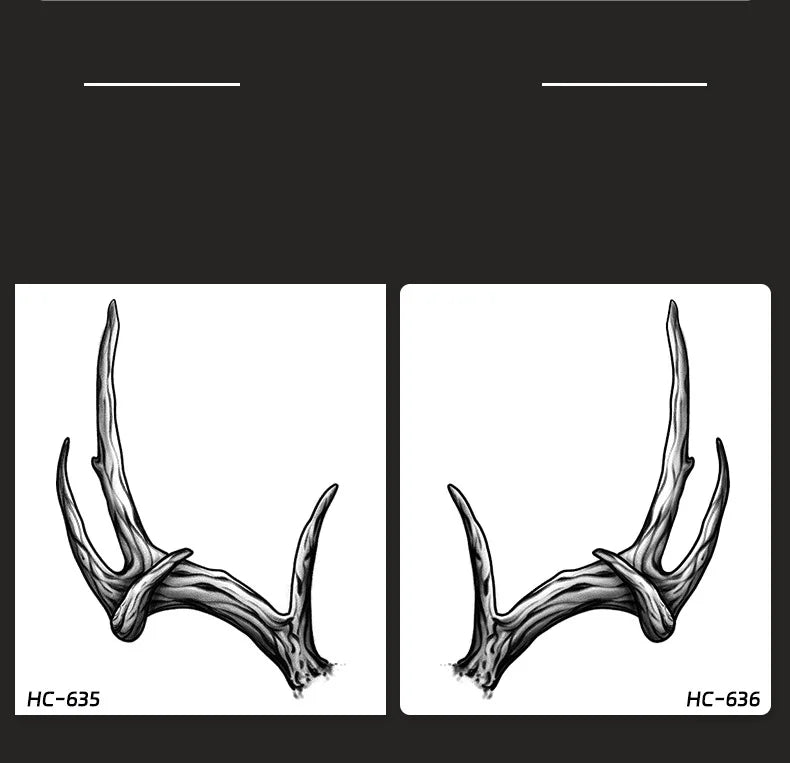 A Pair of Antler Herbal Juice Tattoo Stickers Abdomen Waterproof Semi-permanent Fake Tattoos Men Women Personality Faux Tatouage - Sun Studio
