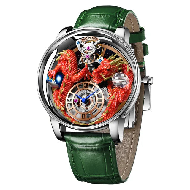 PINDU Design Neue 3D Drache Erde Thema Quarzuhren Herren Himmlische Serie Gebogenes Glas Transparentes Design Uhr Armbanduhren