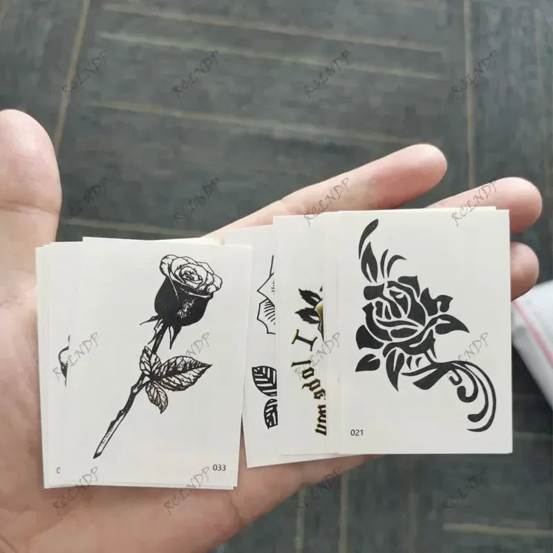 20 Pcs Waterproof Temporary Tattoo Sticker Black Flower Rose Lotus Planet Ins Flash Tatoo Fake Tatto for Men Women Girl - Sun Studio