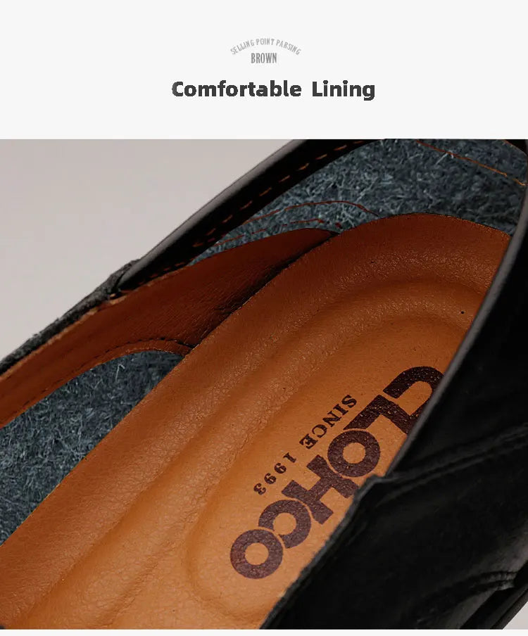 CLOHOO Men's Business Casual Shoes Leather Stitching Comfortable Breathable Rubber Bottom Second Layer Cowhide - Sun Studio