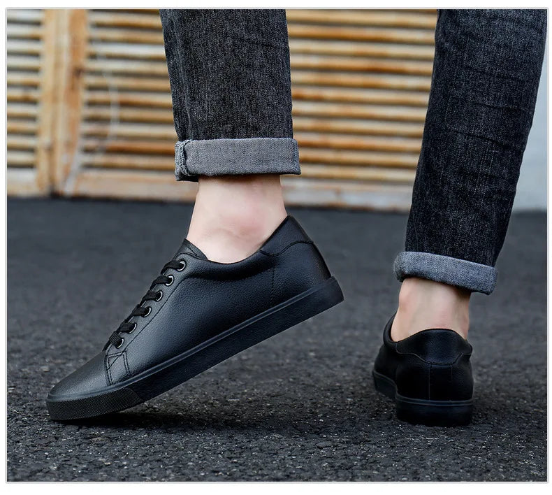 Spring Summer Flat Mens Casual Shoes Soft Pure Black Fashion Male Footwear Cool Young Man Street Style Comfortable - Sun Studio