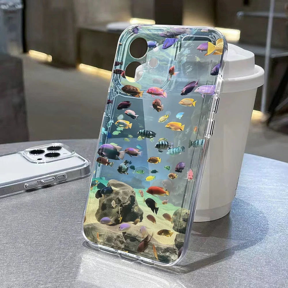 Ocean Animal Cute Phone Case For iPhone 11 Case iPhone 15 13 14 12 17 16 Pro Max 8 7 Plus XR XS SE Clear Protective Cover Funda - Sun Studio