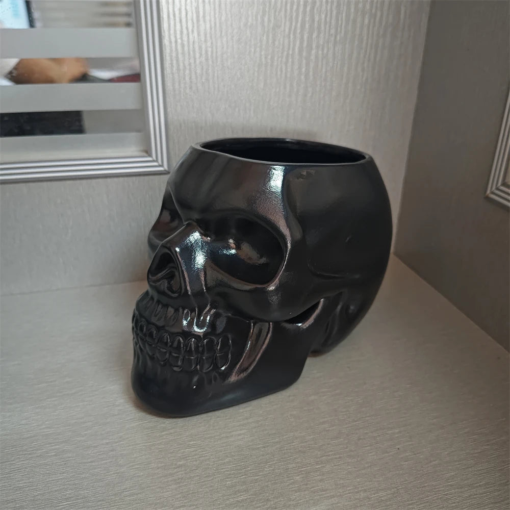 Skull Planter Vase Gothic Skull Flower Pot Goth Plant Pots Succulent Planters For Home Decor Halloween Decoration Pen Holder - Sun Studio